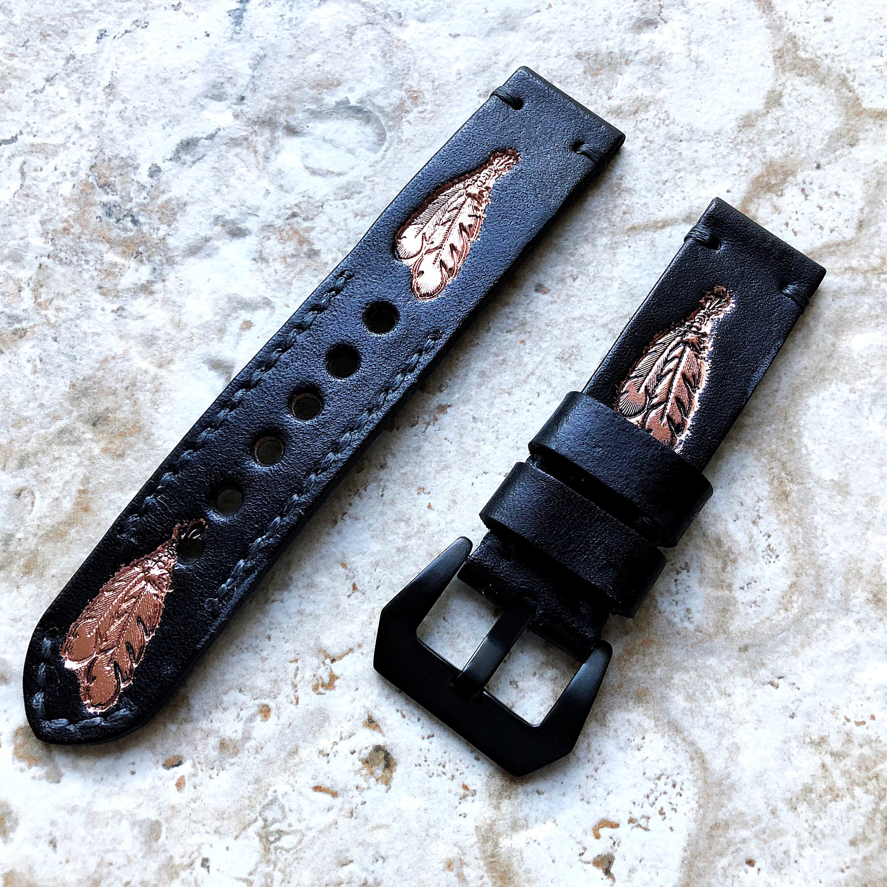 Feather Spirit Band 22mm 24mm 25mm Compatible with Apple Watch Fitbit Versa 2 3 4 Sense 2 Ionic Accented Embossed Leather Handmade Strap